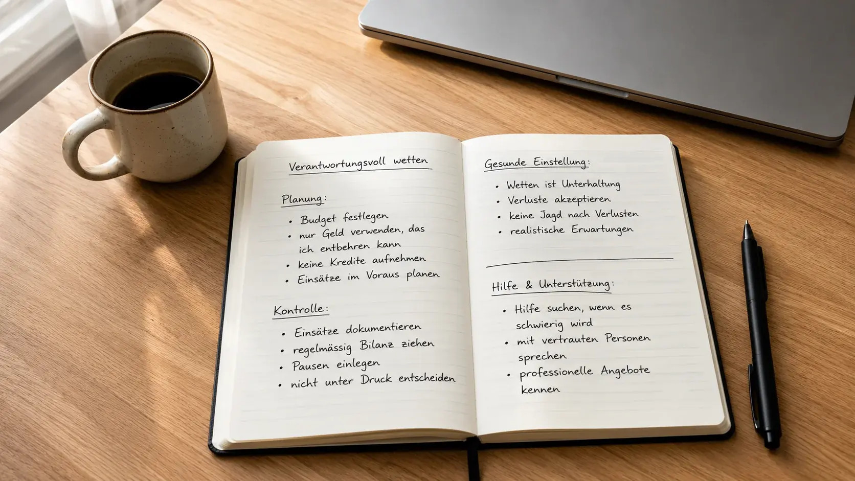 Person plant Wetteinsätze mit Notizbuch und Stift — Limits und Budgetkontrolle für verantwortungsvolles Spielen